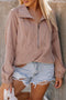 Apricot Ribbed Texture Half Zip Collared Sweatshirt